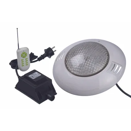 LED-Spot 406 RGB - projecteur de piscine, boîtier ABS coloris blanc, 1x406 LED rouge/vert/bleu/vario avec télécommande