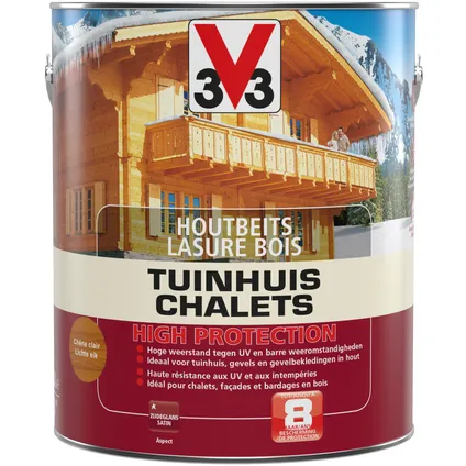 V33 houtbeits Tuinhuis High Protection lichte eik zijdeglans 2,5L 4