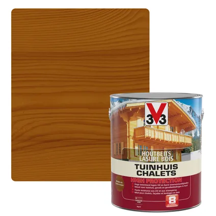 V33 houtbeits Tuinhuis High Protection midden eik zijdeglans 2,5L