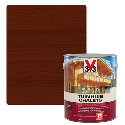 V33 houtbeits Tuinhuis High Protection donkere eik zijdeglans 2,5L