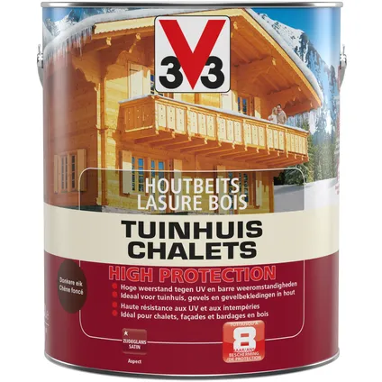 V33 houtbeits Tuinhuis High Protection donkere eik zijdeglans 2,5L 4