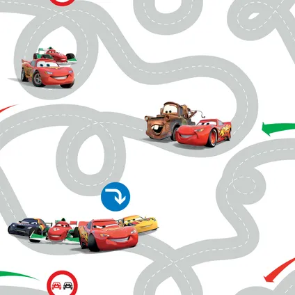 Disney papierbehang Cars Racetrack grijs 4
