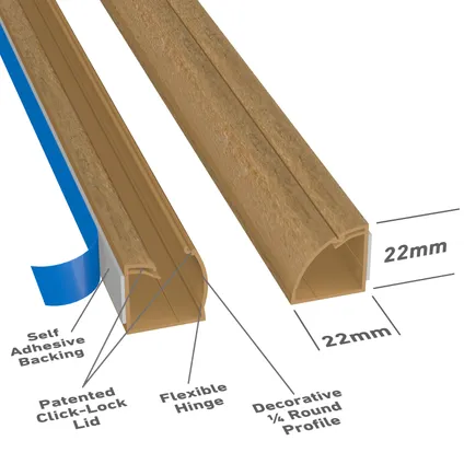 D-Line kabelgoot zelfklevend kwartrond 22x22mm 2m premium hout optiek 6
