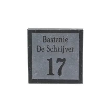Plaque VASP 18x18 Gravure nom&numéro Pierre bleue belge adouci foncé sur mesure