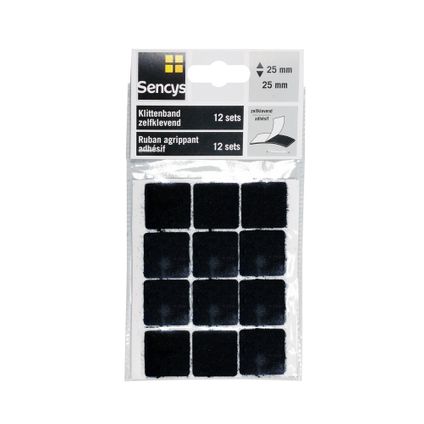 Sencys klittenband zelfklevend zwart 2,5x2,5cm 12st.