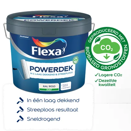 Flexa Powerdek Muren & plafonds 9010 wit 10L + 25% 5
