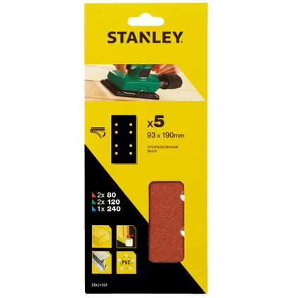 Papiers abrasifs ponceuse vibrante Stanley STA31597-XJ 93x190mm assorti 5 pcs