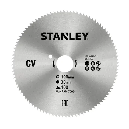 Stanley cirkelzaagblad STA10230-XJ Ø190mm fijn 100T