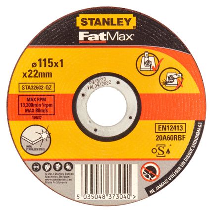 Disque à tronçonner Stanley inox 115 mm
