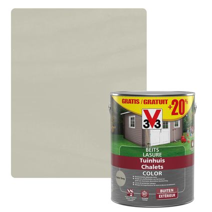 De V33 beits Tuinhuis Color salar grey zijdeglans 2,5L + 500ml
