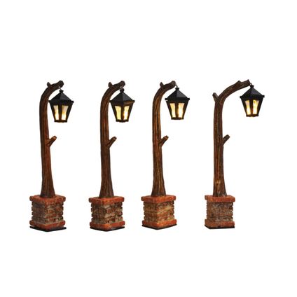 Luville - Vier houten lantaarns 10,5 cm hoog