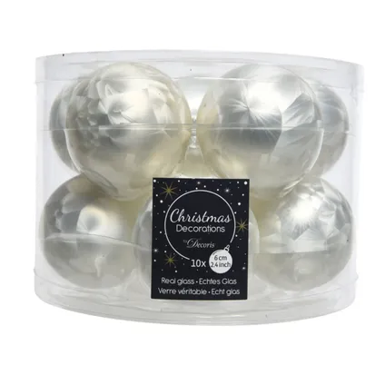 Decoris Kerstballen - 10 st - wit ijslak - glas - mat-glans - 6 cm