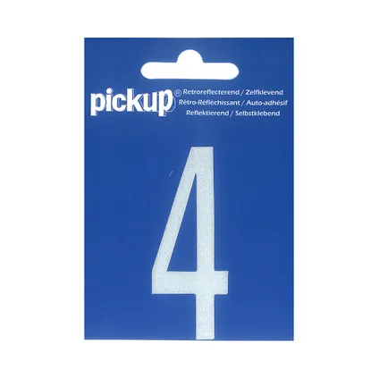 Pickup plakcijfer '4' reflecterend wit 70mm