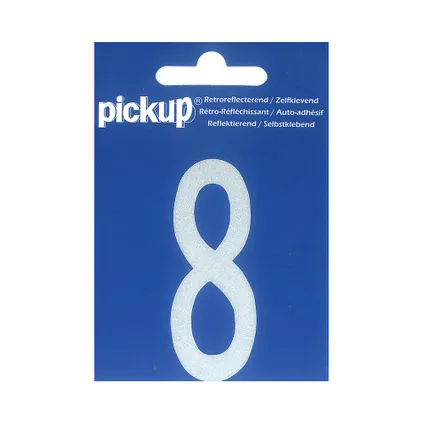 Pickup plakcijfer '8' reflecterend wit 70mm