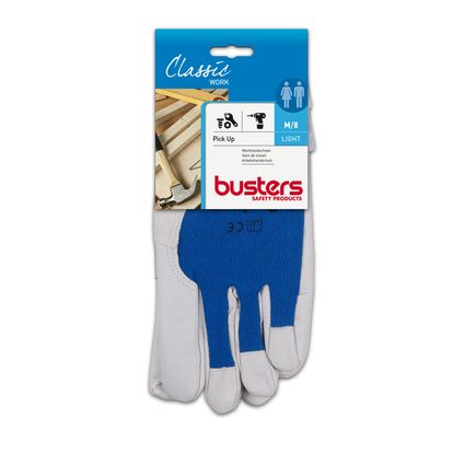Busters handschoenen Pick-Up leder wit/blauw M8