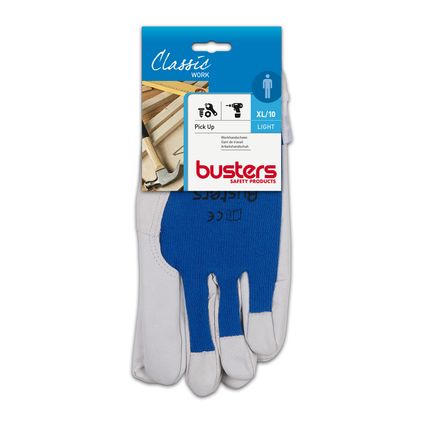Busters handschoenen Pick-Up leder wit/blauw M10