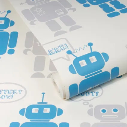 BeYou papierbehang Robots blauw lichtgrijs 3