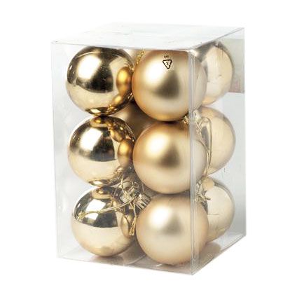 Set boules de Noël Central Park plastique doré 60 mm - 12 pcs