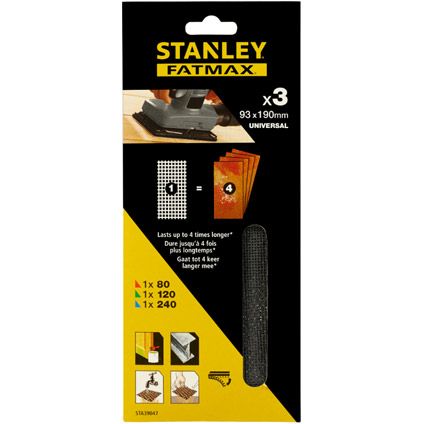 Stanley FatMax Set van schuurgaas THIRD SHEET MESH - 93 x 190mm 80 - 120 - 240gr