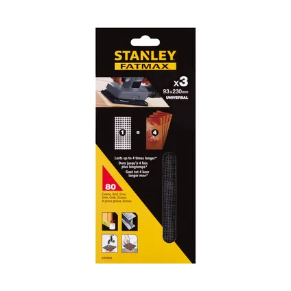 Toile à poncer Stanley FatMax THIRD SHEET MESH - 93 x 230mm - Quickfit K80 3 pièces
