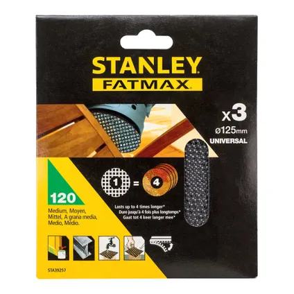 Gaze à poncer Stanley FatMax ponceuse excentrique STA39257-XJ Ø125mm Quick fit 120G 3 pcs