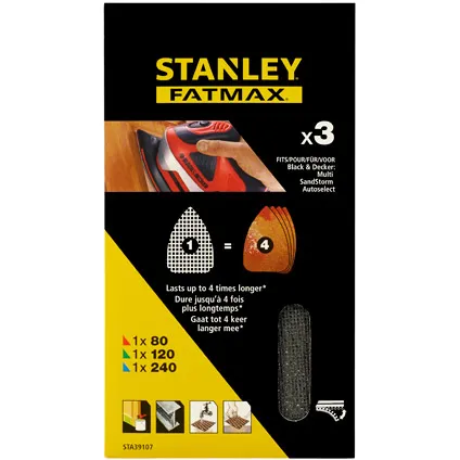 Stanley FatMax Set van schuurgaas Multischuurmachine Driehoek Quickfit 80 - 120 - 240gr