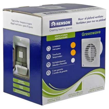 Ventilateur de salle de bain Renson Greenwave 9201T Ø100mm avec minuterie blanc 6