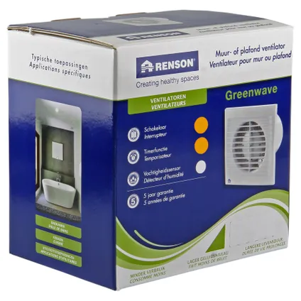 Ventilateur de salle de bain Renson Greenwave 9202T Ø125mm avec minuterie blanc 5