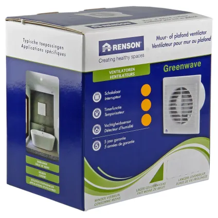 Ventilateur de salle de bain Renson Greenwave 9402H Ø125mm avec minuterie et capteur d'humidité blanc 9