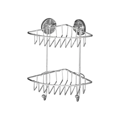 Etagère de douche angulaire Wenko Bari double 2 crochets avec pompe Vacuumloc chrome 8
