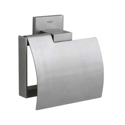 Porte-rouleau de papier toilette avec couvercle Tiger Items acier inoxydable brossé 10