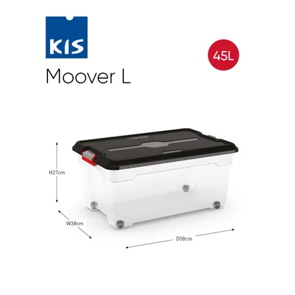 Kis Moover box L met wielen transparant zwart 45L 3