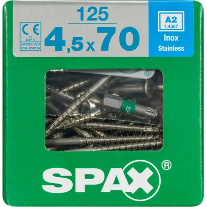 Vis universelle Spax T-Star+ A2 inox 70x4,5mm 125 pièces
