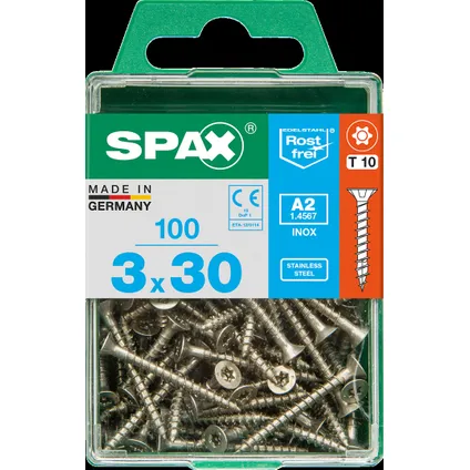 Vis universelle Spax T-Star+ A2 inox 30x3mm 100 pièces