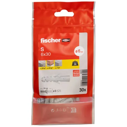 Fischer nylon plug S 6x30 volle wand 30 st.