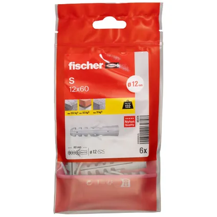 Fischer nylon plug S 12x60 volle wand 6 st.