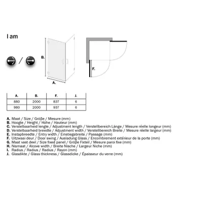 Sealskin I AM draaideur (rechts) voor het maken van een hoekinstap 900 mm RVS (look) | 8 mm helder veiligheidsglas + antikalk 6