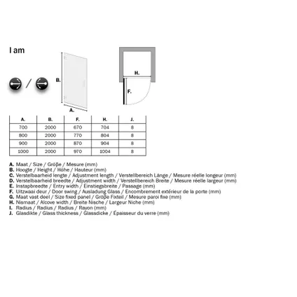 Sealskin I AM draaideur voor plaatsing tussen 2 muren 800mm RVS (look) | 8mm helder veiligheidsglas + antikalk 6