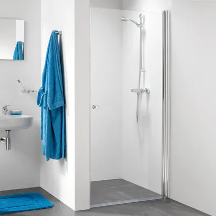 Porte de douche pivotante pour niche Sealskin 105 aluminium argenté poli 90x195cm|6mm verre sécurit transparent
