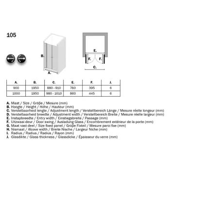 Sealskin 105 pendeldeuren voor nis 900mm| 6mm helder veiligheidsglas 5