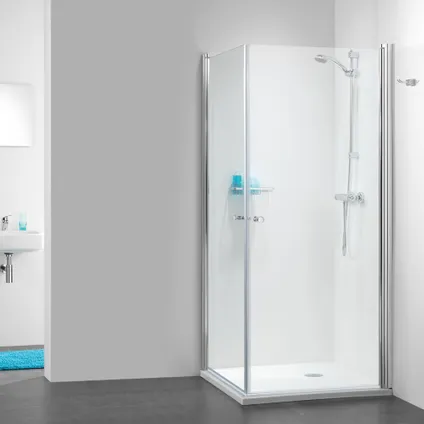Portes de douches pivotantes pour angle Sealskin 105 aluminium argenté poli 90x90cm|6mm verre sécurit transparent