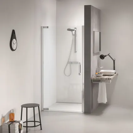 Porte de douche pivotante pour niche Sealskin Impact aluminium argenté poli 90cm|8mm verre sécurit transparent