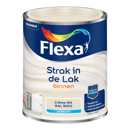 Flexa lak Strak de Lak zijdeglans crème wit RAL9001 750ml 3