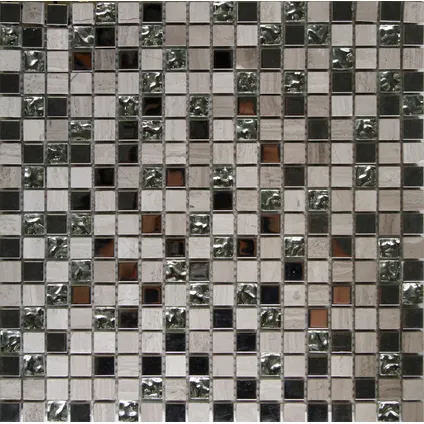 Mozaïektegel Glas, Marmer - Natuursteen - Antraciet - 30x30m - 1 stuk
