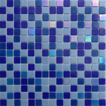 Longart mozaïekblad glas mix van blauwe tinten 33x33cm