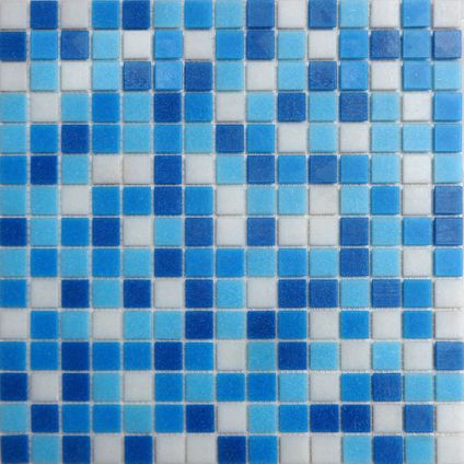 Carrelage mosaïque verre mix nuances de bleu clair 33x33cm