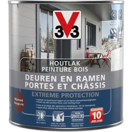 Peinture bois V33 Portes & châssis Extreme protection vin rouge satin 500ml 3