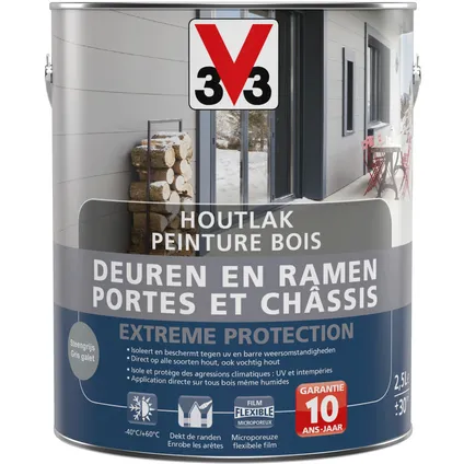 Peinture bois V33portes & châssis Extreme Protection gris galet satiné 2,5L 3