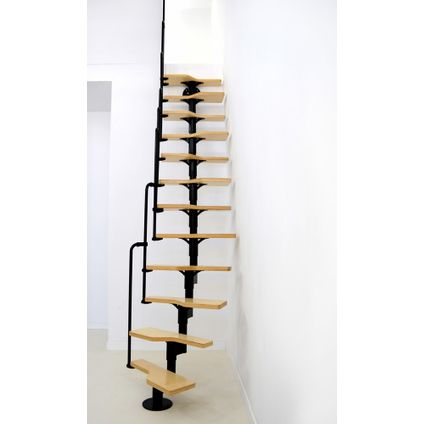 HANDYSTAIRS escalier polyvalent "Swirl" - Métal noir avec marches en bois