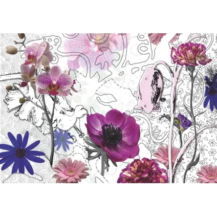 Sanders & Sanders papier peint panoramique fleurs violet, bleu et blanc - 368 x 254 cm - 612251